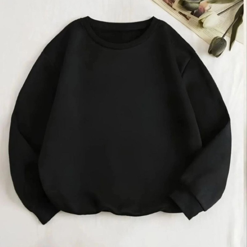 Kadın 3 İplik Pamuklu Bisikilet Yaka SweatShirt - Siyah Kadın 3 İplik Pamuklu Bisikilet Yaka SweatShirt - Siyah