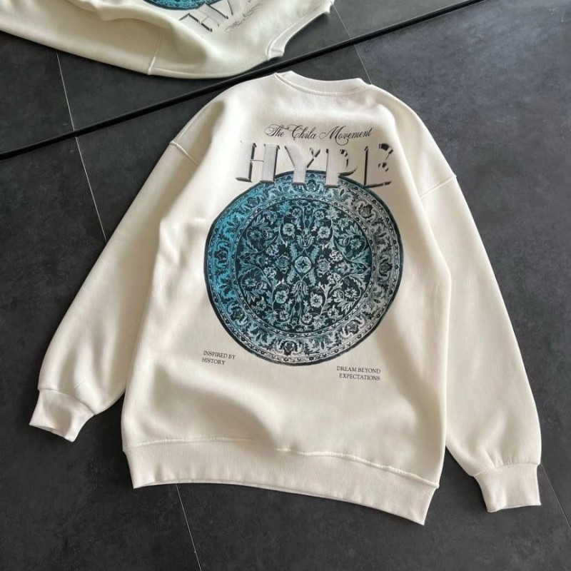 Kadın 3 İplik Pamuklu Bisiklet Yaka Baskılı SweatShirt - Beyaz Kadın 3 İplik Pamuklu Bisiklet Yaka Baskılı SweatShirt - Beyaz