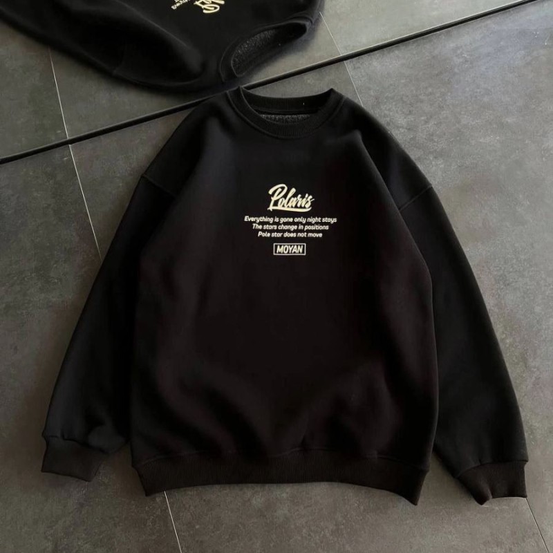 Kadın 3 iplik Pamuklu Bisiklet Yaka Baskılı SweatShirt - Siyah Kadın 3 iplik Pamuklu Bisiklet Yaka Baskılı SweatShirt - Siyah
