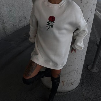 Kadın 3 iplik Pamuklu Bisiklet Yaka GÜL Baskılı SweatShirt - BeyazBeyaz Kadın 3 iplik Pamuklu Bisiklet Yaka GÜL Baskılı SweatShirt - BeyazBeyaz