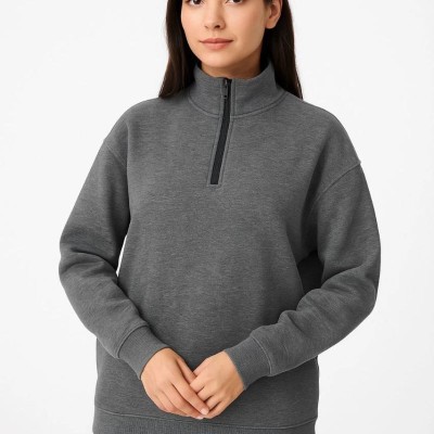 Kadın 3 İplik Pamuklu Dık Yaka Yarım Fermuarlı SweatShirt - Antrasit Kadın 3 İplik Pamuklu Dık Yaka Yarım Fermuarlı SweatShirt - Antrasit