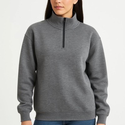 Kadın 3 İplik Pamuklu Dık Yaka Yarım Fermuarlı SweatShirt - Antrasit Kadın 3 İplik Pamuklu Dık Yaka Yarım Fermuarlı SweatShirt - Antrasit