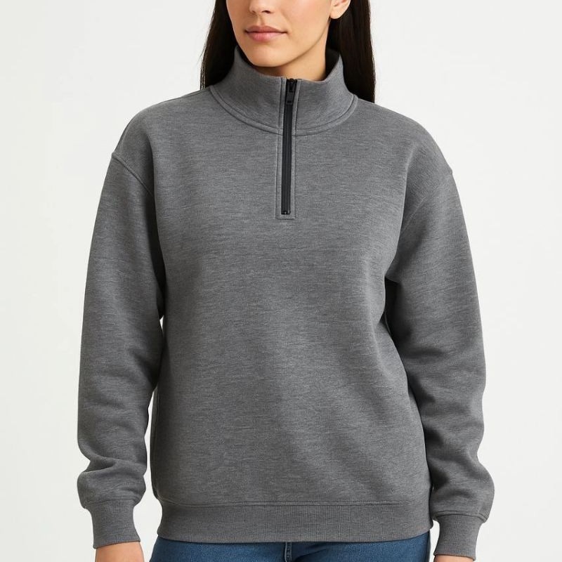 Kadın 3 İplik Pamuklu Dık Yaka Yarım Fermuarlı SweatShirt - Antrasit Kadın 3 İplik Pamuklu Dık Yaka Yarım Fermuarlı SweatShirt - Antrasit