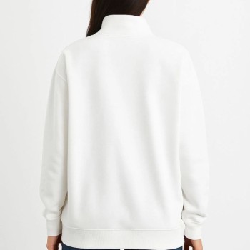 Kadın 3 İplik Pamuklu Dık Yaka Yarım Fermuarlı SweatShirt - Beyaz Kadın 3 İplik Pamuklu Dık Yaka Yarım Fermuarlı SweatShirt - Beyaz