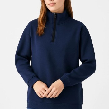 Kadın 3 İplik Pamuklu Dık Yaka Yarım Fermuarlı SweatShirt - Lacivert Kadın 3 İplik Pamuklu Dık Yaka Yarım Fermuarlı SweatShirt - Lacivert