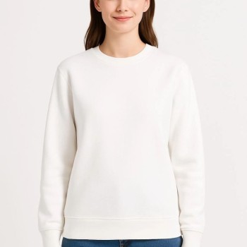 Kadın 3 İplik Pamuklu Düz Bisiklet Yaka SweatShirt - Beyaz Kadın 3 İplik Pamuklu Düz Bisiklet Yaka SweatShirt - Beyaz