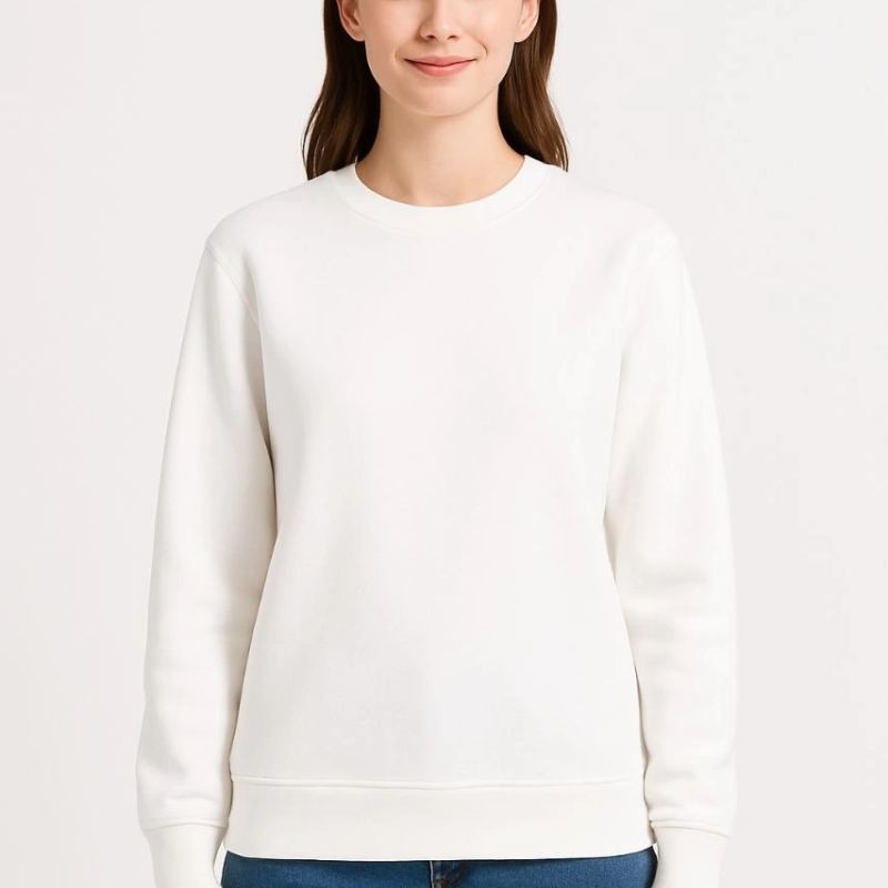 Kadın 3 İplik Pamuklu Düz Bisiklet Yaka SweatShirt - Beyaz Kadın 3 İplik Pamuklu Düz Bisiklet Yaka SweatShirt - Beyaz