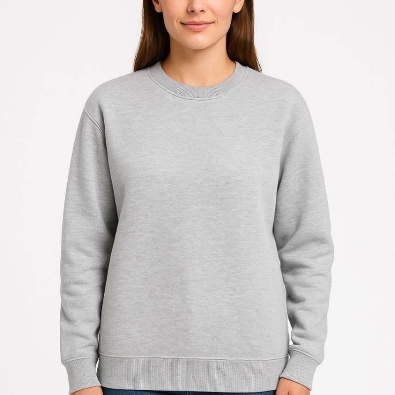 Kadın 3 İplik Pamuklu Düz Bisiklet Yaka SweatShirt - Gri Kadın 3 İplik Pamuklu Düz Bisiklet Yaka SweatShirt - Gri