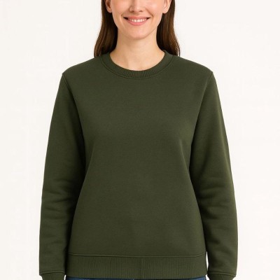 Kadın 3 İplik Pamuklu Düz Bisiklet Yaka SweatShirt - Haki Kadın 3 İplik Pamuklu Düz Bisiklet Yaka SweatShirt - Haki