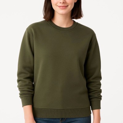 Kadın 3 İplik Pamuklu Düz Bisiklet Yaka SweatShirt - Haki Kadın 3 İplik Pamuklu Düz Bisiklet Yaka SweatShirt - Haki