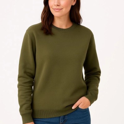 Kadın 3 İplik Pamuklu Düz Bisiklet Yaka SweatShirt - Haki Kadın 3 İplik Pamuklu Düz Bisiklet Yaka SweatShirt - Haki