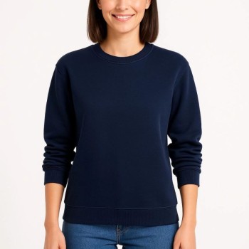 Kadın 3 İplik Pamuklu Düz Bisiklet Yaka SweatShirt - Lacivert Kadın 3 İplik Pamuklu Düz Bisiklet Yaka SweatShirt - Lacivert