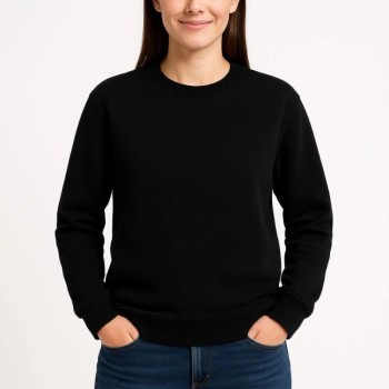 Kadın 3 İplik Pamuklu Düz Bisiklet Yaka SweatShirt - Siyah Kadın 3 İplik Pamuklu Düz Bisiklet Yaka SweatShirt - Siyah