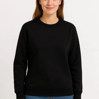 Kadın 3 İplik Pamuklu Düz Bisiklet Yaka SweatShirt - Siyah Kadın 3 İplik Pamuklu Düz Bisiklet Yaka SweatShirt - Siyah