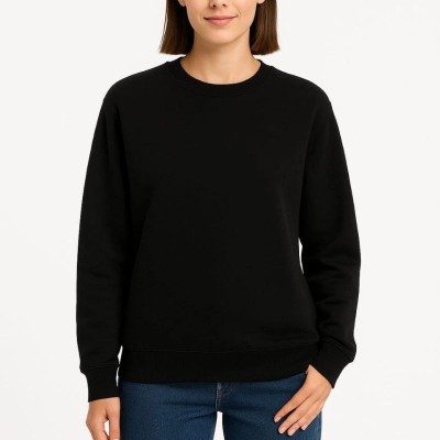 Kadın 3 İplik Pamuklu Düz Bisiklet Yaka SweatShirt - Siyah Kadın 3 İplik Pamuklu Düz Bisiklet Yaka SweatShirt - Siyah