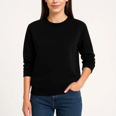 Kadın 3 İplik Pamuklu Düz Bisiklet Yaka SweatShirt - Siyah Kadın 3 İplik Pamuklu Düz Bisiklet Yaka SweatShirt - Siyah