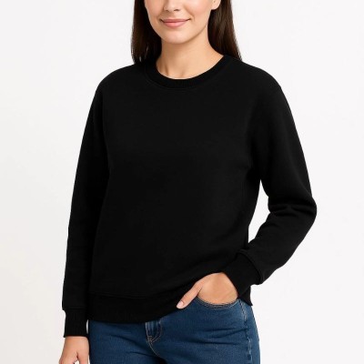 Kadın 3 İplik Pamuklu Düz Bisiklet Yaka SweatShirt - Siyah Kadın 3 İplik Pamuklu Düz Bisiklet Yaka SweatShirt - Siyah