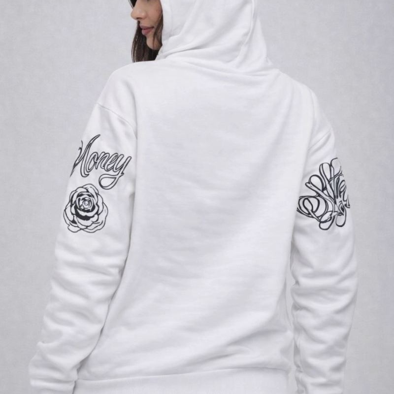 Kadın 3 İplik Pamuklu Kapüşonlu Baskılı SweatShirt hoodie - Beyaz Kadın 3 İplik Pamuklu Kapüşonlu Baskılı SweatShirt hoodie - Beyaz