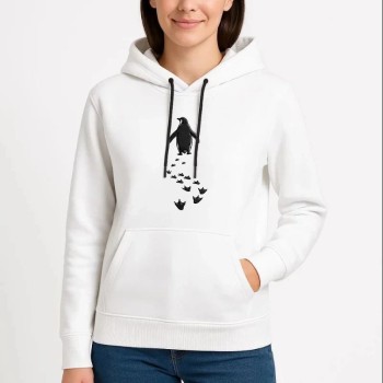 Kadın 3 İplik Pamuklu Kapüşonlu Hoodie Sweatshirt Nihilist Penguen Baskılı - Beyaz Kadın 3 İplik Pamuklu Kapüşonlu Hoodie Sweatshirt Nihilist Penguen Baskılı - Beyaz