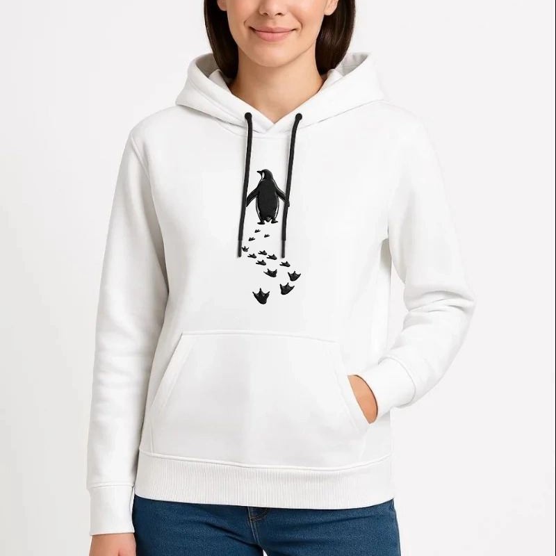 Kadın 3 İplik Pamuklu Kapüşonlu Hoodie Sweatshirt Nihilist Penguen Baskılı - Beyaz Kadın 3 İplik Pamuklu Kapüşonlu Hoodie Sweatshirt Nihilist Penguen Baskılı - Beyaz