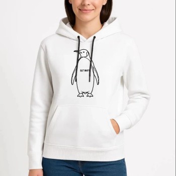Kadın 3 İplik Pamuklu Kapüşonlu Hoodie Sweatshirt Nihilist Penguen Baskılı - Beyaz Kadın 3 İplik Pamuklu Kapüşonlu Hoodie Sweatshirt Nihilist Penguen Baskılı - Beyaz