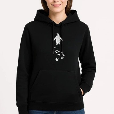 Kadın 3 İplik Pamuklu Kapüşonlu Hoodie Sweatshirt Nihilist Penguen Baskılı - Siyah Kadın 3 İplik Pamuklu Kapüşonlu Hoodie Sweatshirt Nihilist Penguen Baskılı - Siyah