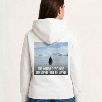 Kadın 3 İplik Pamuklu Kapüşonlu Hoodie Sweatshirt Survivor Penguen Baskılı - Beyaz Kadın 3 İplik Pamuklu Kapüşonlu Hoodie Sweatshirt Survivor Penguen Baskılı - Beyaz