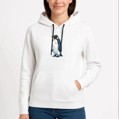 Kadın 3 İplik Pamuklu Kapüşonlu Hoodie Sweatshirt Survivor Penguen Baskılı - Beyaz Kadın 3 İplik Pamuklu Kapüşonlu Hoodie Sweatshirt Survivor Penguen Baskılı - Beyaz