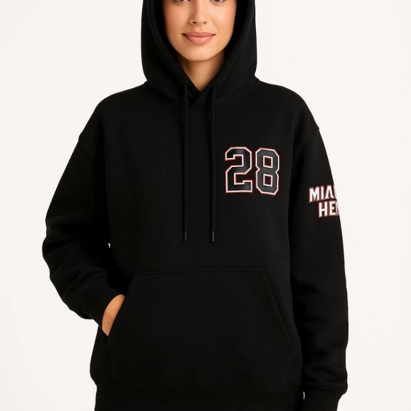 Kadın 3 İplik Pamuklu Kapüşonlu Kanguru Cepli Baskılı Hoodie Sweatshirt - Siyah Kadın 3 İplik Pamuklu Kapüşonlu Kanguru Cepli Baskılı Hoodie Sweatshirt - Siyah