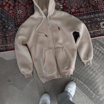 Kadın 3 İplik Pamuklu Kapüşonlu Kanguru Cepli Baskılı Oversize Hoodie Sweatshirt - Bej Kadın 3 İplik Pamuklu Kapüşonlu Kanguru Cepli Baskılı Oversize Hoodie Sweatshirt - Bej