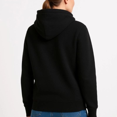 Kadın 3 İplik Pamuklu Kapüşonlu Kanguru Cepli Sweatshirt hoodie - Siyah Kadın 3 İplik Pamuklu Kapüşonlu Kanguru Cepli Sweatshirt hoodie - Siyah