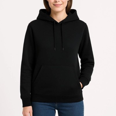 Kadın 3 İplik Pamuklu Kapüşonlu Kanguru Cepli Sweatshirt hoodie - Siyah Kadın 3 İplik Pamuklu Kapüşonlu Kanguru Cepli Sweatshirt hoodie - Siyah
