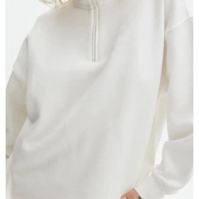 Kadın 3 İplik Pamuklu Oversize Yarım Fermuarlı Yakalı Basic Sweatshirt - Beyaz Kadın 3 İplik Pamuklu Oversize Yarım Fermuarlı Yakalı Basic Sweatshirt - Beyaz