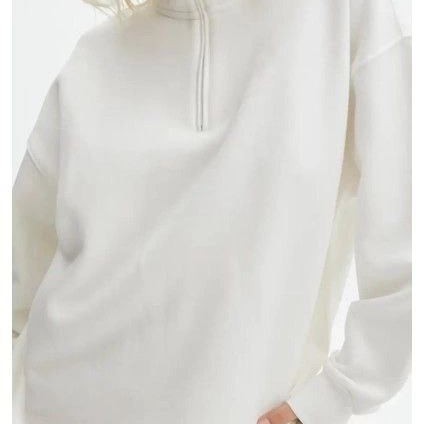 Kadın 3 İplik Pamuklu Oversize Yarım Fermuarlı Yakalı Basic Sweatshirt - Beyaz Kadın 3 İplik Pamuklu Oversize Yarım Fermuarlı Yakalı Basic Sweatshirt - Beyaz