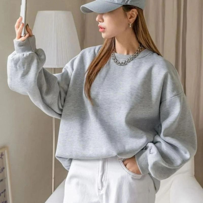 Kadın 3 İplik Pamuklu Oversize Yarım Fermuarlı Yakalı Basic Sweatshirt - Gri Kadın 3 İplik Pamuklu Oversize Yarım Fermuarlı Yakalı Basic Sweatshirt - Gri