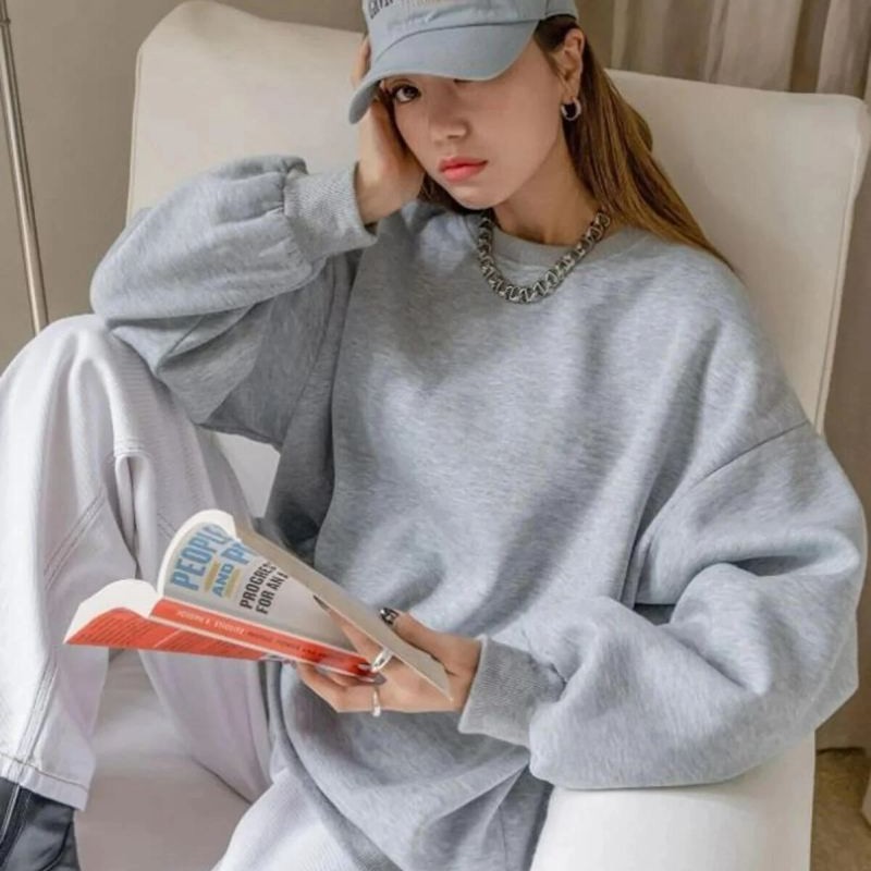 Kadın 3 İplik Pamuklu Oversize Yarım Fermuarlı Yakalı Basic Sweatshirt - Gri Kadın 3 İplik Pamuklu Oversize Yarım Fermuarlı Yakalı Basic Sweatshirt - Gri