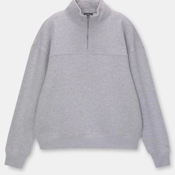 Kadın 3 İplik Pamuklu Oversize Yarım Fermuarlı Yakalı Basic Sweatshirt - Gri Kadın 3 İplik Pamuklu Oversize Yarım Fermuarlı Yakalı Basic Sweatshirt - Gri