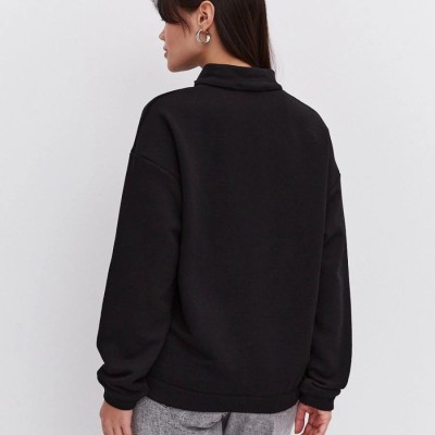 Kadın 3 İplik Pamuklu Oversize Yarım Fermuarlı Yakalı Basic Sweatshirt - Siyah Kadın 3 İplik Pamuklu Oversize Yarım Fermuarlı Yakalı Basic Sweatshirt - Siyah