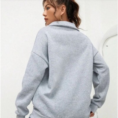 Kadın 3 iplik Pamuklu Uzun Kol Yarım Farmuarlı Yakalı SweatShirt - Gri Kadın 3 iplik Pamuklu Uzun Kol Yarım Farmuarlı Yakalı SweatShirt - Gri