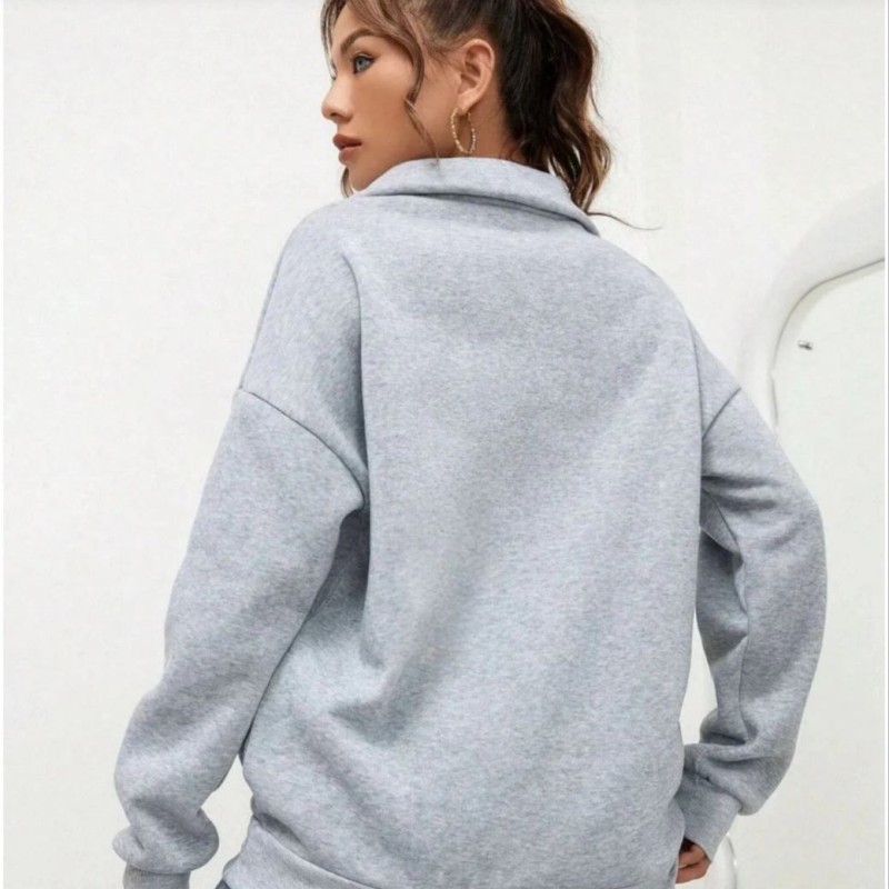 Kadın 3 iplik Pamuklu Uzun Kol Yarım Farmuarlı Yakalı SweatShirt - Gri Kadın 3 iplik Pamuklu Uzun Kol Yarım Farmuarlı Yakalı SweatShirt - Gri