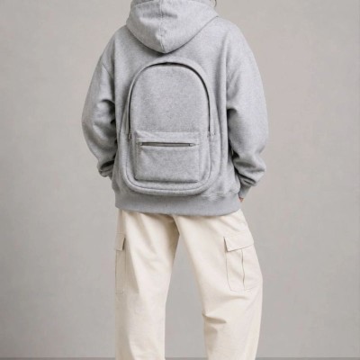 Kadın 3 İplik Şardonlu Tam Fermuarlı Kapüşonlu Arka Çanta Detaylı Sweatshirt - Gri