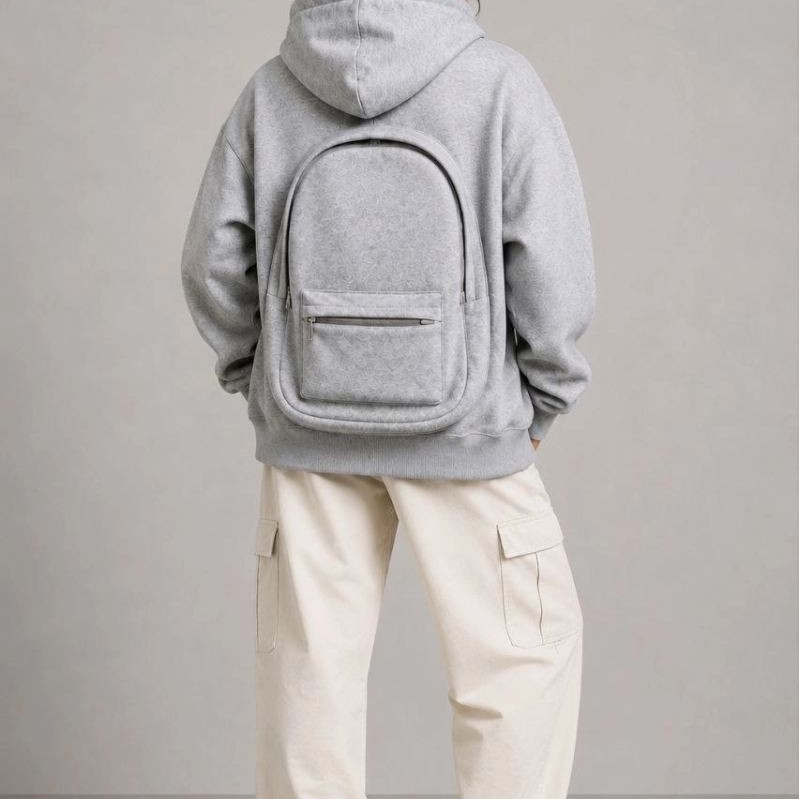 Kadın 3 İplik Şardonlu Tam Fermuarlı Kapüşonlu Arka Çanta Detaylı Sweatshirt - Gri