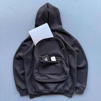 Kadın 3 İplik Şardonlu Tam Fermuarlı Kapüşonlu Arka Çanta Detaylı Sweatshirt - Siyah Kadın 3 İplik Şardonlu Tam Fermuarlı Kapüşonlu Arka Çanta Detaylı Sweatshirt - Siyah
