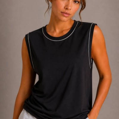 Kadın 3’lü Kolsuz Sporcu Atlet Seti Yazlık Bisiklet Yaka - Siyah, Saks Mavisi, İndigo