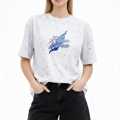 Kadın Asit Yıkamalı Oversize Tişört Bisiklet Yaka Kısa Kol T-shirt - Beyaz Kadın Asit Yıkamalı Oversize Tişört Bisiklet Yaka Kısa Kol T-shirt - Beyaz