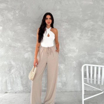 Kadın Ayrobin Oversize Kadın Pantalon - Bej