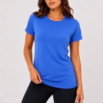 Kadın Basic Bisiklet Yaka Yazlık Slim fit T-Shirt - Mavi & Hardal Sarısı