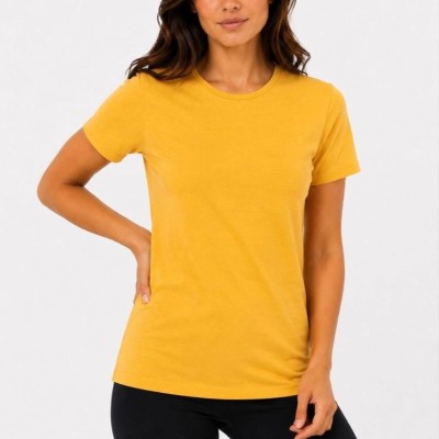 Kadın Basic Bisiklet Yaka Yazlık Slim fit T-Shirt - Mavi & Hardal Sarısı