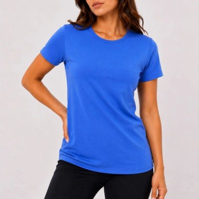 Kadın Basic Bisiklet Yaka Yazlık Slim fit T-Shirt - Mavi & Hardal Sarısı