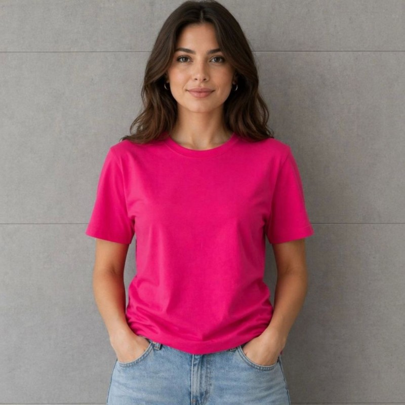 Kadın Basic Pamuklu Tişört Bisiklet Yaka Düz Renk Relaxed Fit T-Shirt - Fuşya Kadın Basic Pamuklu Tişört Bisiklet Yaka Düz Renk Relaxed Fit T-Shirt - Fuşya